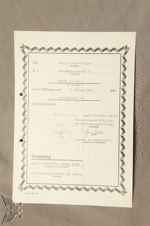 Wehrpass and Documents to Martin Nebel Pioneer