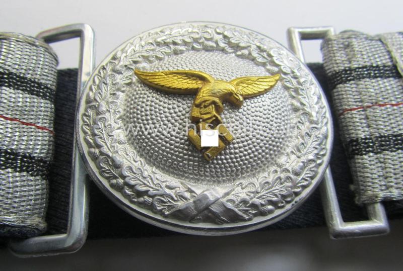 Superb - and/or fully untouched! - WH (Luftwaffe) 'standard-pattern', officers'-dress-model, aluminium-based belt-buckle and 'brocade'-based belt (of the 2nd. pattern) that comes as issued and/or stored for decades