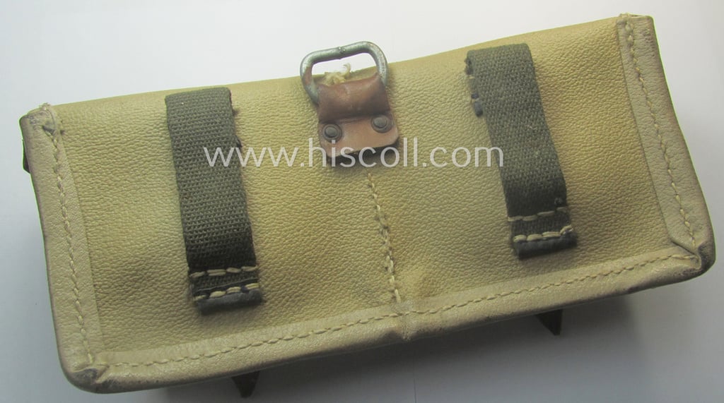Pair of Wehrmacht (Heeres, Luftwaffe, Waffen-SS etc.) so-called: G43 (ie. 'Selbstladegewehr 43') ammunition-pouches (being a 'virtually mint ie. unissued' example as executed in pebbled-styled, light-beige-brown-coloured 'Ersatz'-leather)