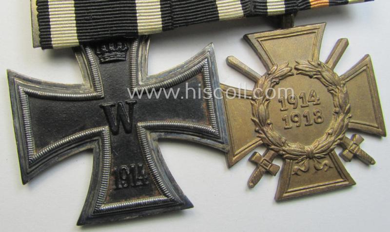 Attractive, WWI-period so-called: 'Doppelspange' (being of the 'detachable-pattern') showing resp. an: 'EK II. Klasse' and a: 'FKK 1914-18 mit Schw.' and that comes as recently found