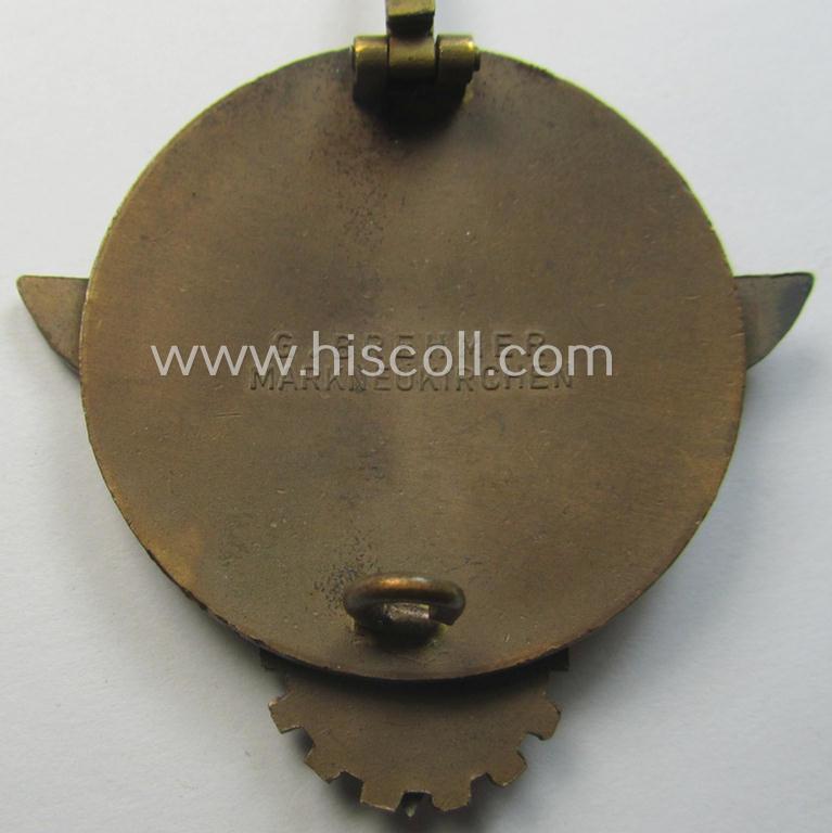 'HJ'- ('Hitlerjugend') ie. 'BDM'- ('Bund Deutscher Mädel') related: 'Reichsberufswettkampf-Siegerabzeichen': 'Kreissieger 1938' marked: 'G. Brehmer'