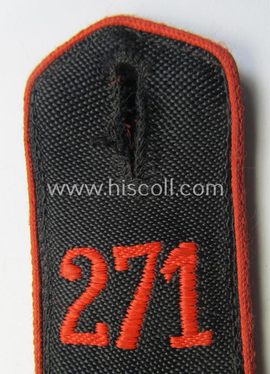 Moderately worn - albeit regrettably single! - bright-red-piped so-called: 'Allgemeine-HJ'-shoulderstrap as intended for an: 'HJ-Scharführer' who served within the 'Bann 271' (271 = 'Bann Lüneburger Heide' situated in the 'Gebiet Nord Nordse...