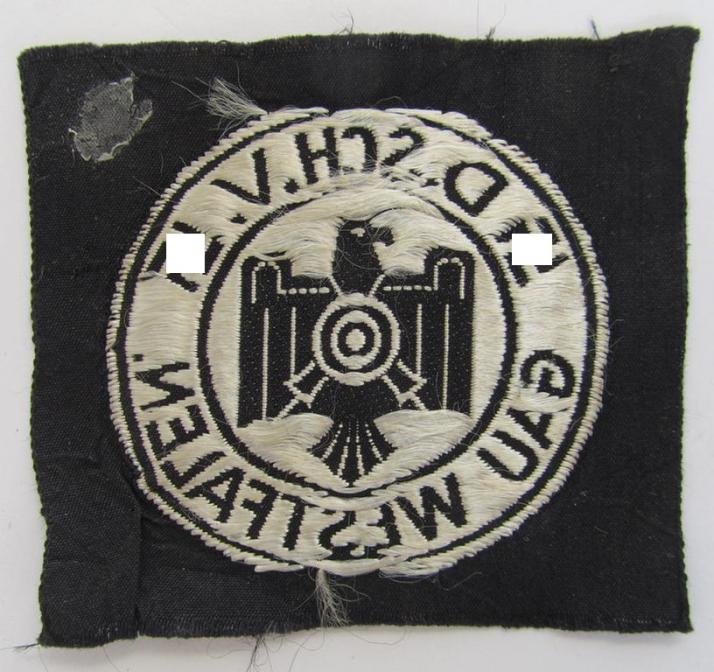 Attractive - and with certainty rarely encountered! - linnen-based, so-called: 'Auszeichnung für Schiessleistungen des Deutscher Schützenverbandes Gau Westfalen' (ie. DSV), being an example as was executed in so-called: 'BeVo'-weave-pattern