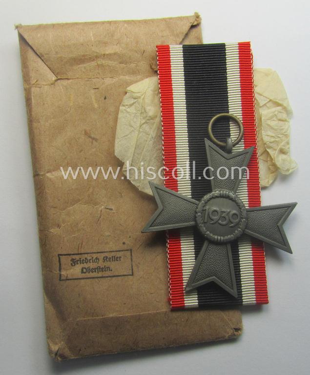 Medal-set: 'KvK 2. Klasse o. Schwn.' being a non-maker-marked specimen that came stored in its period pouch by the 'Hersteller': 'Friedrich Keller - Oberstein'