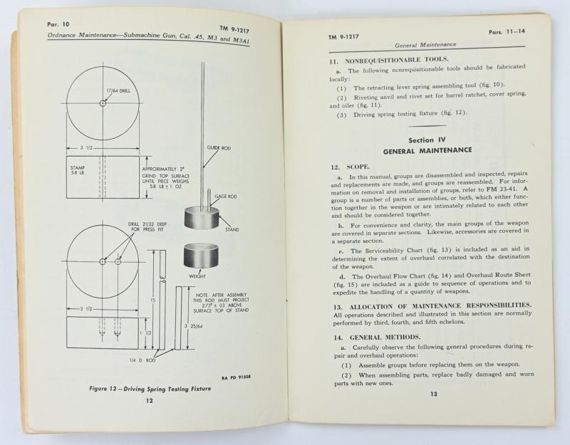 US WW2 Technical Manual Grease Gun TM 9-1217