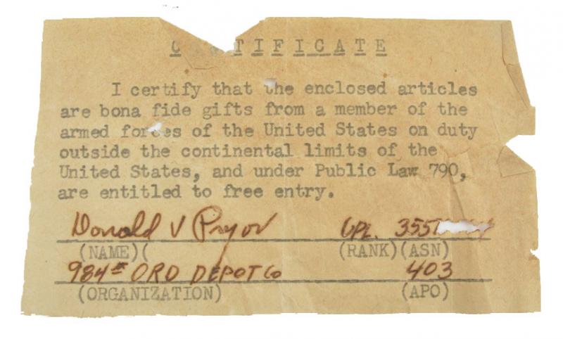 US WW2 War Trophies Certificates