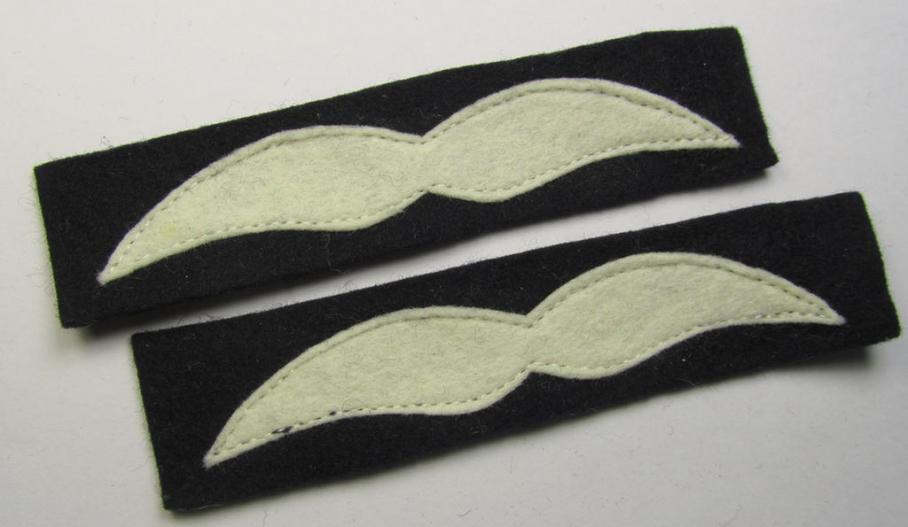 Attractive - and fully matching! - pair of WH (Luftwaffe) beige-coloured- and/or felt-woolen-based NCO-type rank-patches (aka 'moustaches') as was intended for usage by a non-commissioned officer with the rank of: 'Unteroffizier'