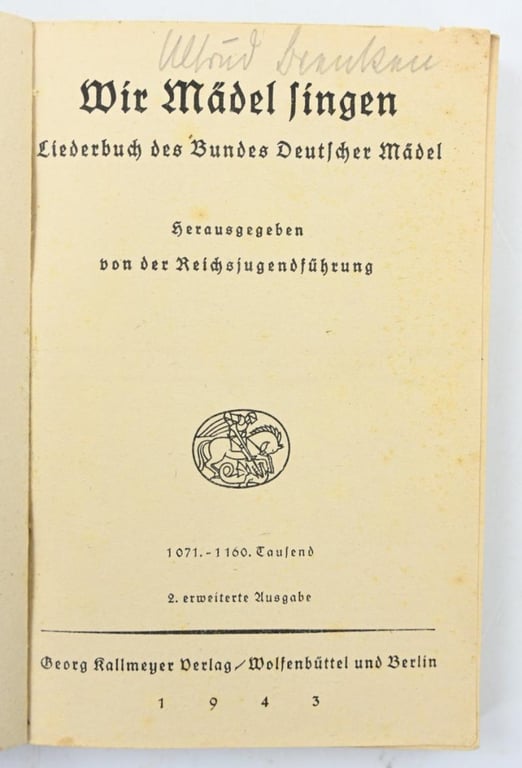 German BDM Songbook 'Wir Mädel singen'