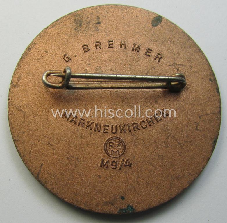 Superb - 'Cupal'-based and truly luxuriously-styled! - N.S.D.A.P.-related 'tinnie' (ie. 'Tagungs- o. Veranstaltungsabzeichen') being a neatly-maker- (ie. 'G. Brehmer'-) marked example showing the text: 'Reichsparteitag 1938'