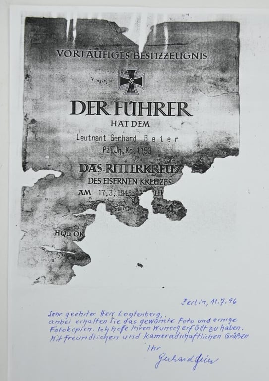 Signature of Wehrmacht Heer KC Recipient 'Gerhard Beier'