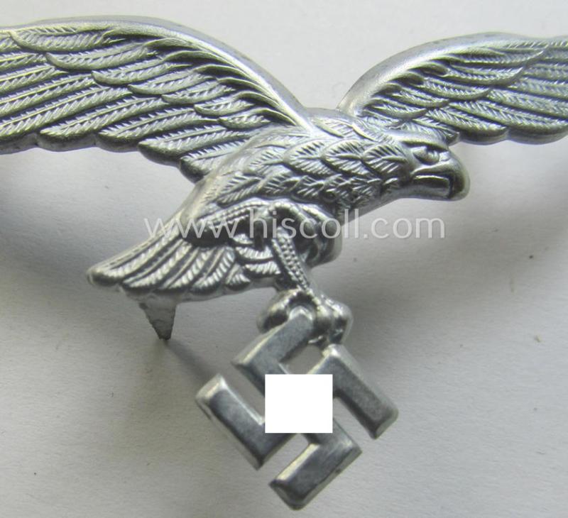 'Virtually mint- ie. unissued', WH (Luftwaffe) EM/NCO-pattern visor- (ie. 'Schirmmützen'-) cap-eagle (being an unmarked example as executed in zinc- ie. 'Feinzink'-based metal)