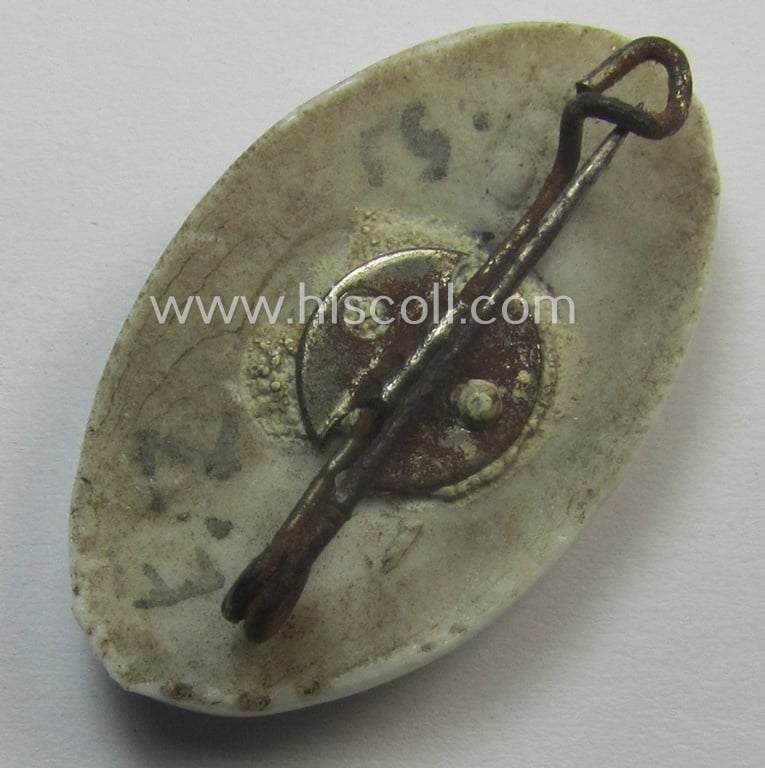 Commemorative (and earthenware-based!), HJ (ie. 'Hitlerjugend') lapel-pin (ie.: 'Raute') showing the date: '21. Juni 1934'