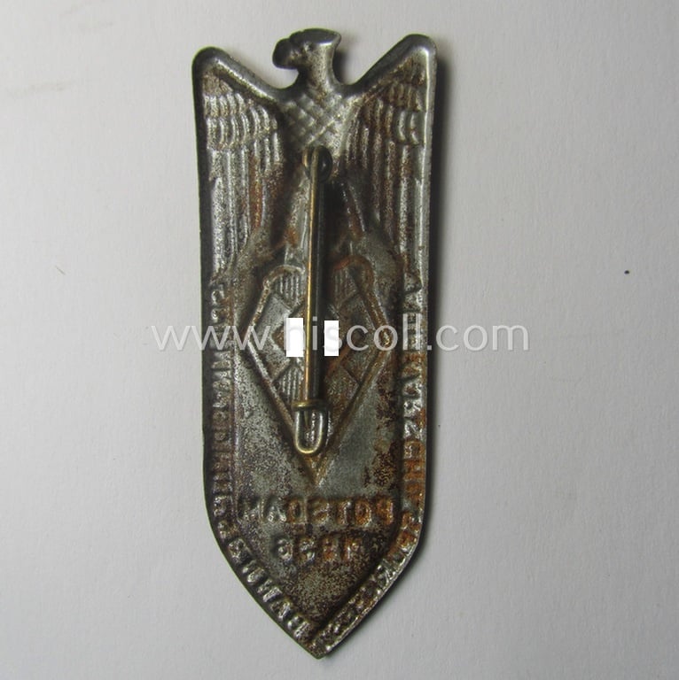 HJ u. DJ-related 'tinnie' ie. 'Veranstaltungsabzeichen' being a non-maker-marked example showing a: 'Reichsadler u. HJ-Raute' and text: 'Aufmarsch u. Sportfest - Bann 35 - Jungbann 1/35 - Potsdam - 1936'