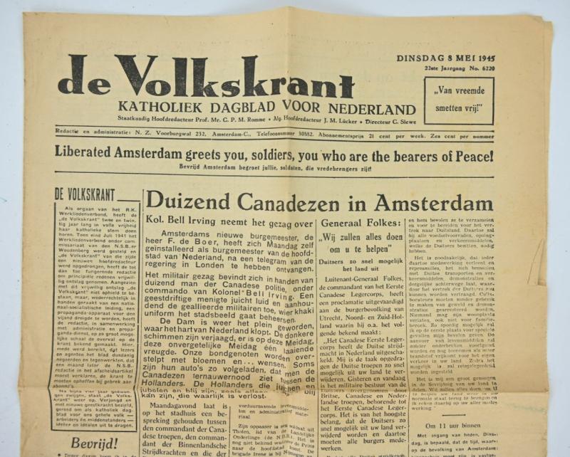 Dutch Newspaper 'De Volkskrant' May 8th, 1945
