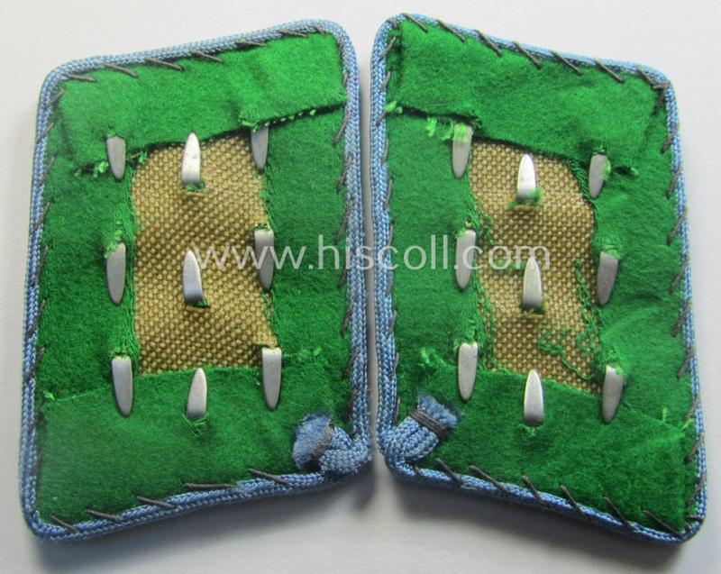 Pair of fully matching, bright-green-coloured- (and/or bright-blue-piped-) WH (Luftwaffe) collar-patches (ie. 'Kragenspiegel') as was intended for usage by a: 'Soldat der LW-Felddivisionen'