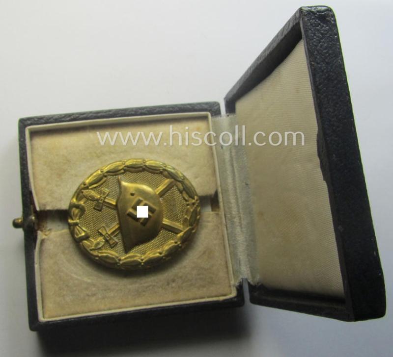 'Verwundeten-Abzeichen in Gold' being a clearly maker- (ie. '30'-) marked- and typical 'Buntmetall'-based (ie. 'flat-pinned'!) example that comes stored in its maker- (ie. 'Hauptmünzamt - Wien'-) marked etui as issued