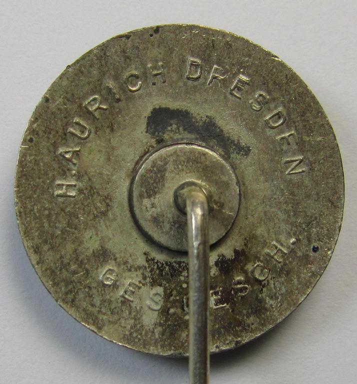 Attractive, semi-enamelled so-called: RLB- (ie. 'Reichluftschützbund') 'Amtsträgerabzeichen' (or: civil-attire badge) of the first pattern, bearing a neat makers-mark ('H. Aurich') and patent-pending- (ie. 'Ges.Gesch.'-) designation