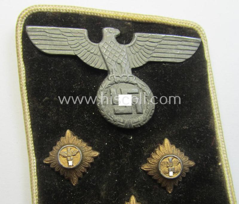 Single, N.S.D.A.P.-type collar-patch (ie. 'Kragenspiegel für pol. Leiter') as intended for usage by an: 'N.S.D.A.P.-Obereinsatzsleiter' at 'Kreis'-level and that comes in a moderately used ie. worn, condition