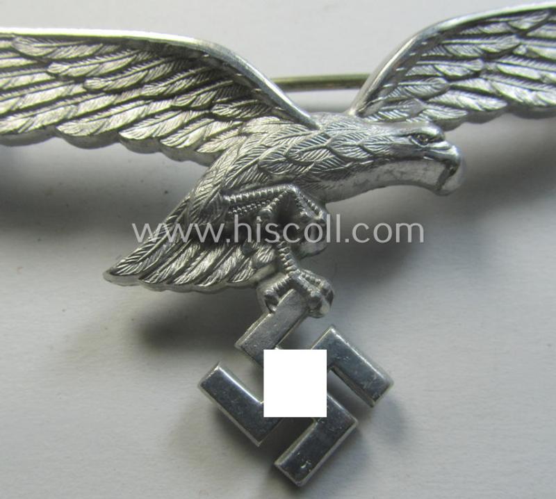 WH (Luftwaffe) aluminium-based breast-eagle as was specifically intended for usage on the white summer-tunics (ie. 'Brustadler für Sommerrock') being a detailed- albeit non-maker-marked specimen
