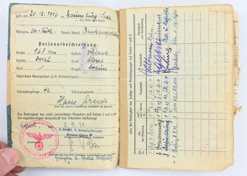 German LW Soldbuch K.G. General Wever/ Field Division and Normandy