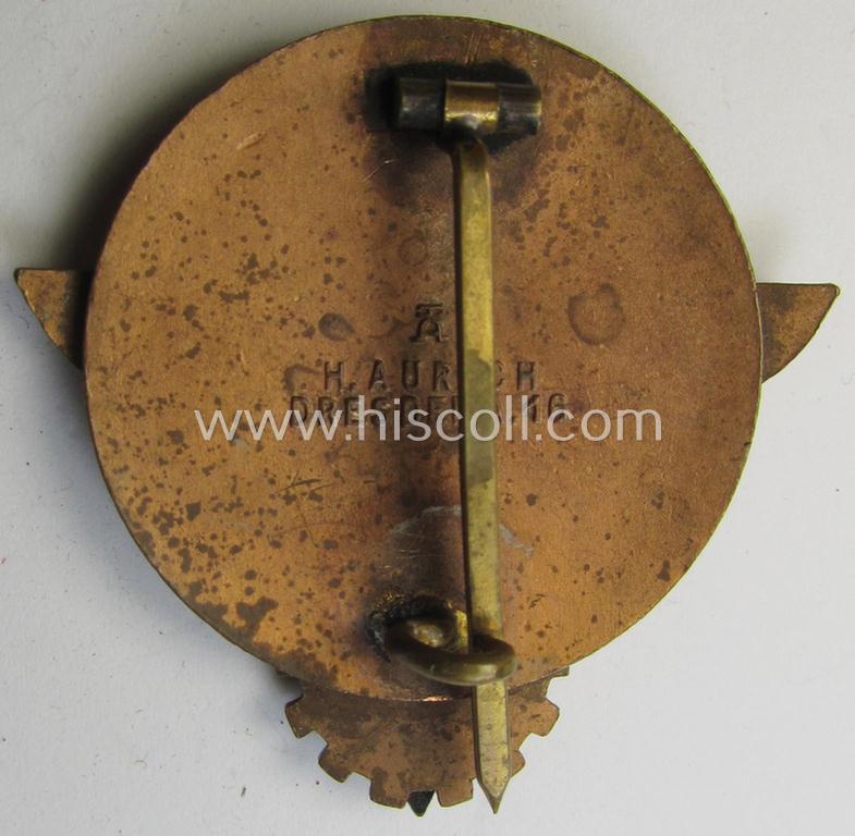 Superb, 'HJ'- ('Hitlerjugend') ie. 'BDM'- ('Bund Deutscher Mädel') related: 'Reichsberufswettkampf-Siegerabzeichen' (of the 2nd model) entitled: 'Kreissieger 1939' and being a neatly maker- (ie.: 'H. Aurich'-) marked example