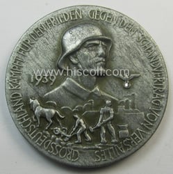 Silver-toned- (ie. 'zinc'-based), WHW-commemorative-plaque entitled: 'Grossdeutschland kämpft für...