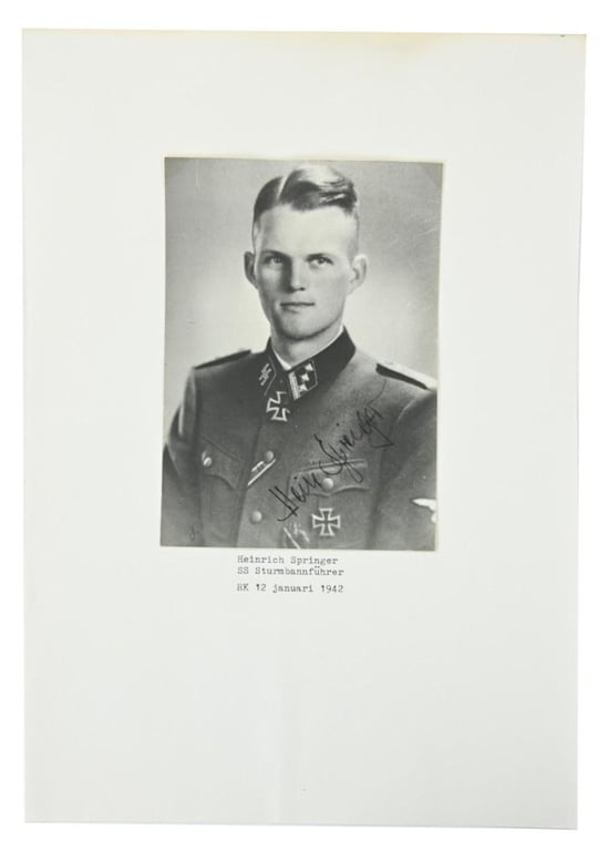 Signature of Waffen-SS Knight's Cross Recipient 'Heinrich Springer'