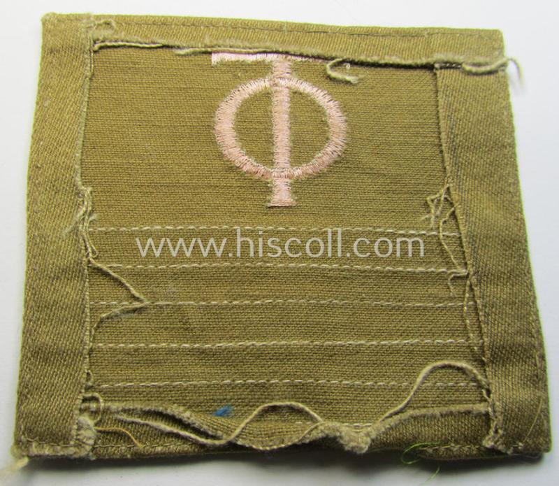 Attractive - and actually scarcely seen! - single example of an OT- (ie.: 'Organisation Todt'-) related golden-brown-coloured, (I deem) officers'-pattern rank-patch (ie. 'OT-Dienstgraden-Abzeichen')