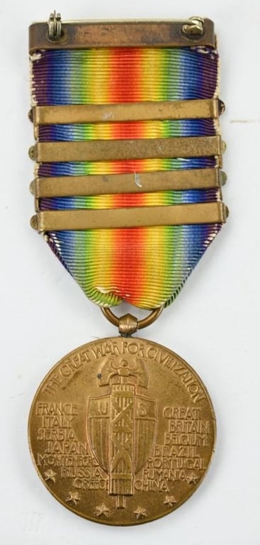 US WW1 Victory Medal with 4 Clasps