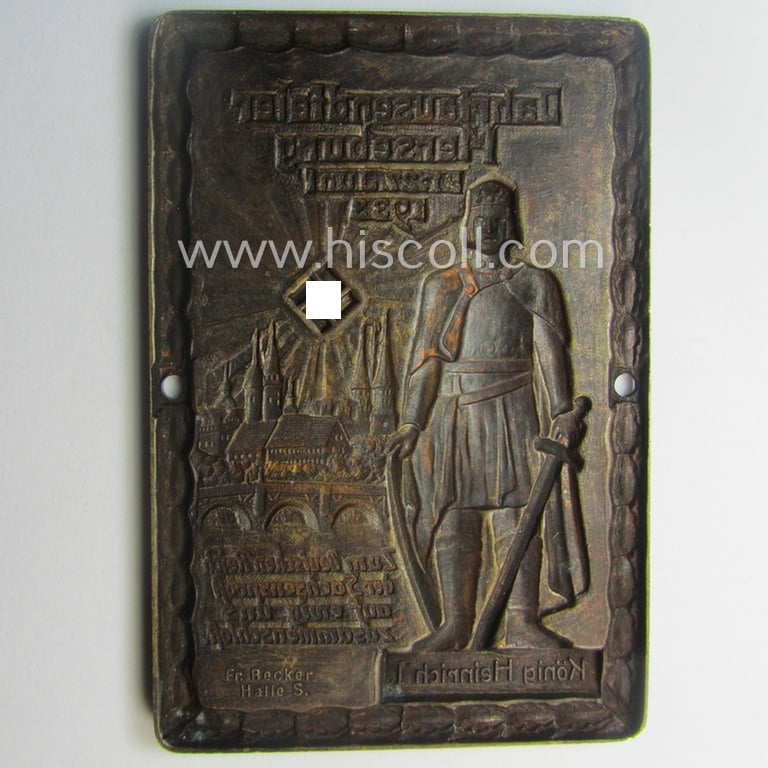 Superb - very detailed and most certainly scarcely found! - neatly golden-bronze-coloured (and I deem 'bronze'-based-) so-called: 'door-plaque' (ie. 'Türplakette') entitled: 'Jahrtausendfeier Merseburg - 21. 27. Juli 1933'