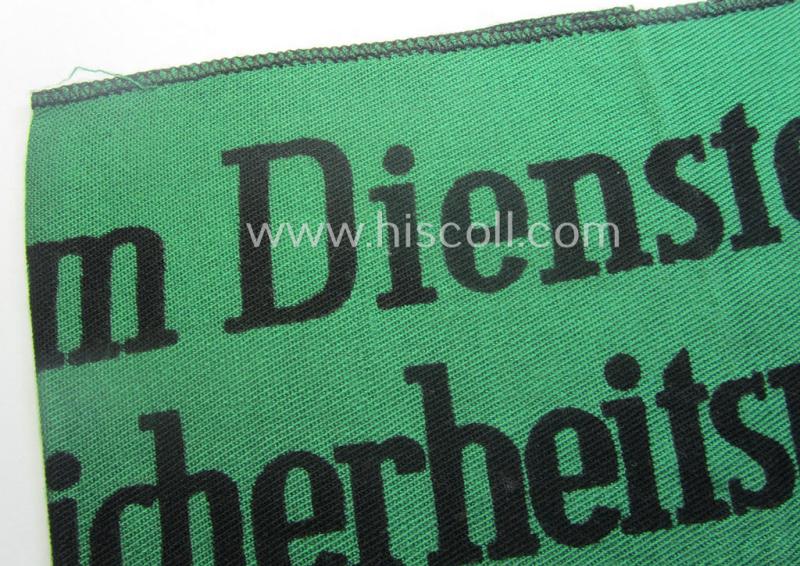 Truly scarcely encountered, enlisted-mens'- (ie. NCO-) type armband as was intended for usage by a member who served within the 'Sicherheitsdienst'- (ie. 'SD'-) related so-called: 'Schützmannschaften' (ie. 'Schuma')