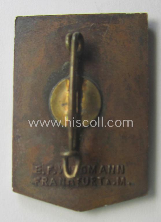 Neat - and scarcely encountered! - HJ o. DJ- (ie. 'Hitlerjugend o. Deutsches Jungvolk') related 'tinnie' being a clearly maker- (ie. 'E.F. Wiedmann - Frankfurt'-) marked example showing the text: 'HJ-Zeltlager - Gebiet - 1935'