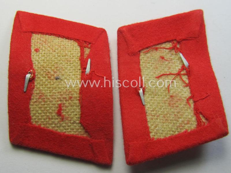 Superb - fully matching and 'virtually mint'! - pair of WH (Luftwaffe) bright-red-coloured, EM- (ie. NCO-) type collar-patches (ie. 'Kragenspiegel') as was intended for usage by a member within a: 'Flak-Artillerie'-regiment ie. unit