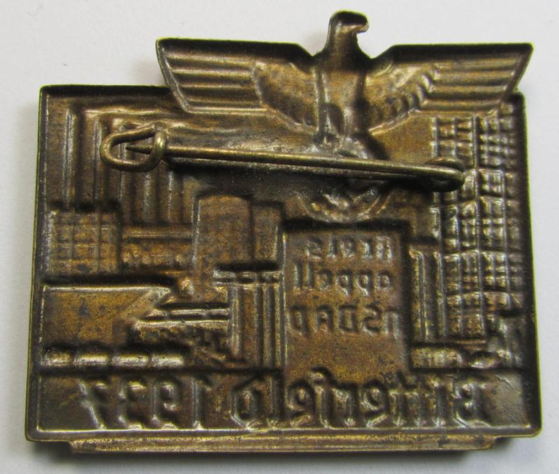 Commemorative, golden-bronze-toned N.S.D.A.P.-related day-badge (ie. 'tinnie') as issued to commemorate the: 'N.S.D.A.P.-Kreisappell - Ritterfeld - 1937'