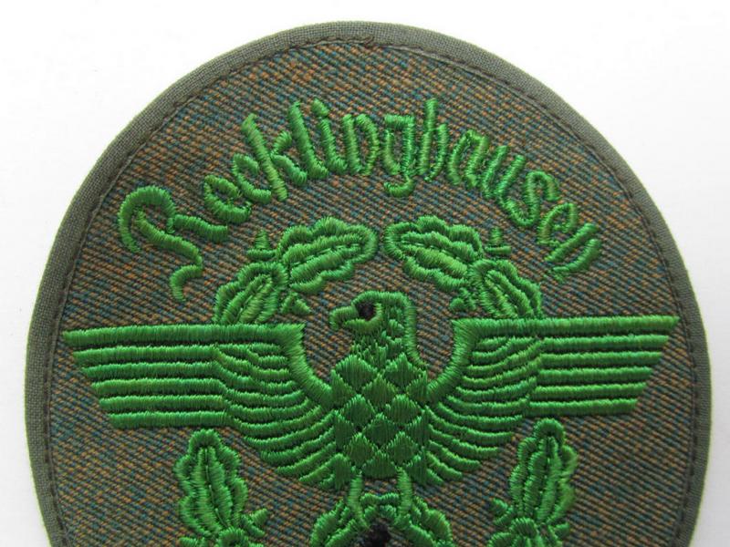 Police (ie. 'Polizei'/'Gendarmerie'-related-) armbadge (ie. arm-eagle) - being a scarcely encountered! - summer-tunic version, being a piece that was intended for a member within the: 'Polizei Recklinghausen'