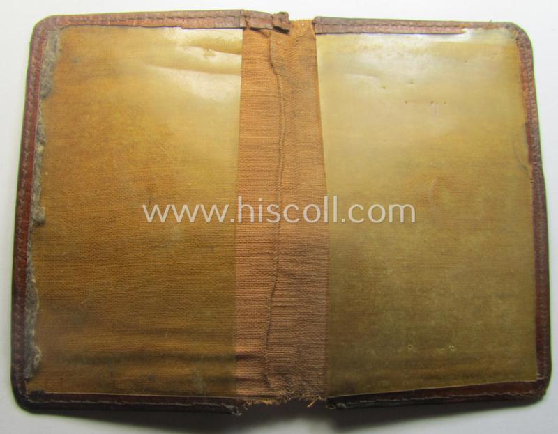 Period, WH (Heeres o. KM) light-brown-coloured- and/or genuine-leather-based protective ID-document-cover (ie. 'Hülle') as was intended for storage of a: 'Truppen-Ausweis' (or troops identity-document)