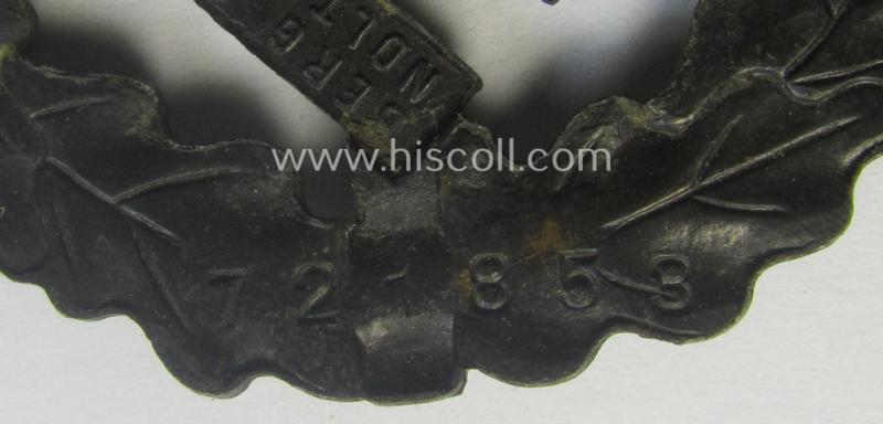 Darker-toned, 'SA-Sportabzeichen in Bronze' being a maker- (ie. 'Berg u. Nolte'-) marked example that shows the (unique) impressed bearers'-number: '721853'