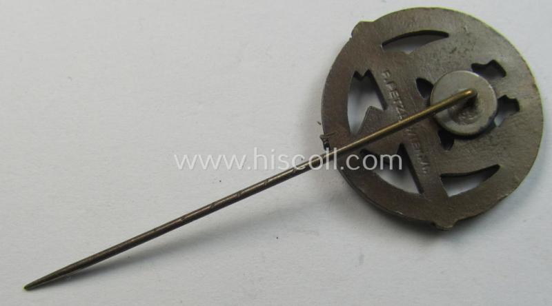 Superb - and rarely found! - Austrian-related, golden-bronze-toned: 'Nationalsozialistischer Soldatenring'- (ie. NSR-) lapel-pin (ie. 'Mitgliedsabzeichen') depicting an eagle-device and text: 'Waffenträger des Volkes 1933-1938'