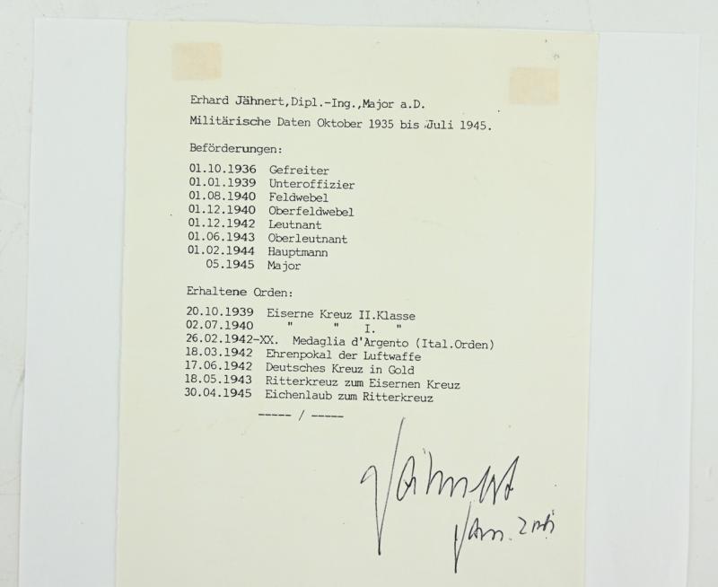 Signature of Luftwaffe KC-OLC&S Recipient 'Erhard Jähnert'