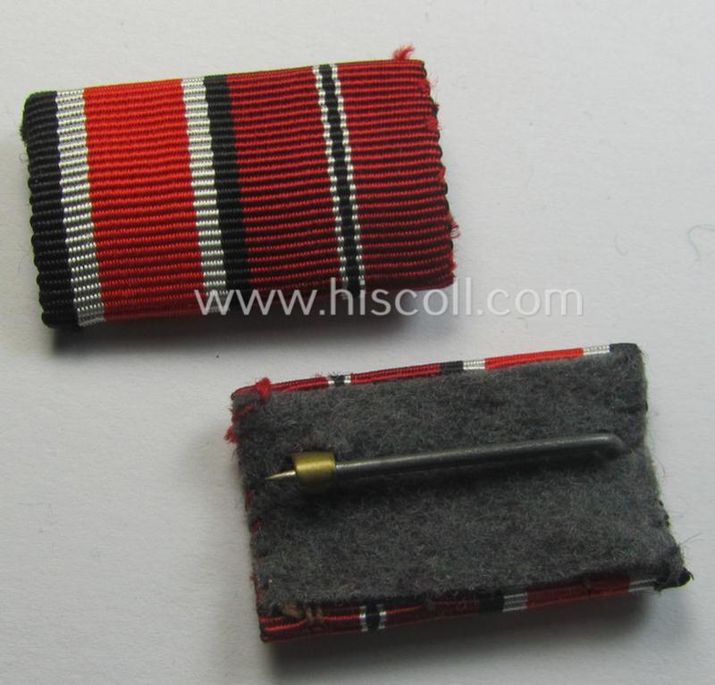 Neat - and simply never issued- nor worn! - dual-pieced WWII-period ribbon-bar (ie. 'Feld- o. Bandspange') as was intended for combination: 'Eisernes Kreuz II. Kl.' and: 'Ost'-medal (ie. 'Medaille Winterschlacht im Osten 1941-42')