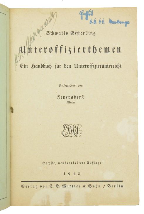 German WH Handbook Reibert 'Unteroffizierthemen'