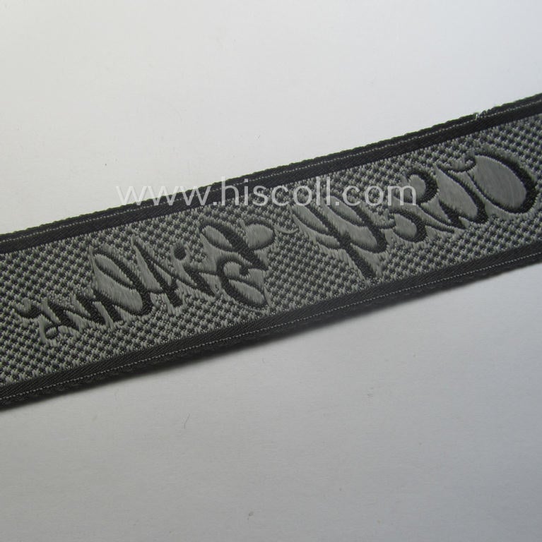 Waffen-SS 1943/44-pattern cuff-title (ie. 'Ärmelstreifen') as executed in typical 'BeVo'-weave-pattern as was intended for a member within the: 1. SS-Panzer-Division "Leibstandarte-SS Adolf Hitler"