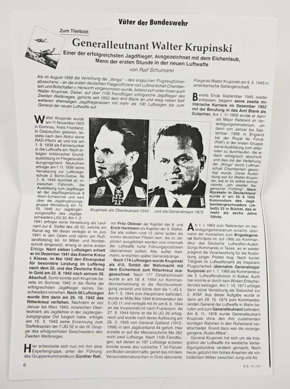 Signature of Luftwaffe KC-OLC Recipient 'Walter Krupinski'