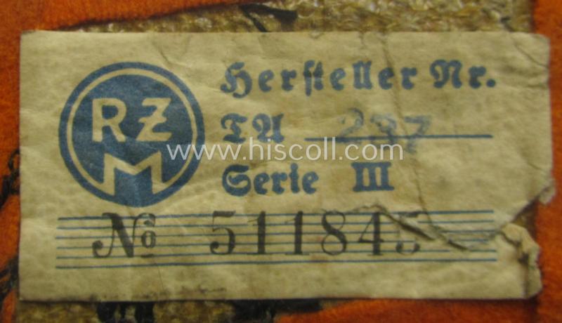 Single, SA (ie. 'Sturmabteilungen') collar-patch (ie. 'Kragenspiegel'): 'SA-Mitglied' serving within the: 'SA-Standarte 99/IV' ('SA-Gruppe Elbe o. Neckar')