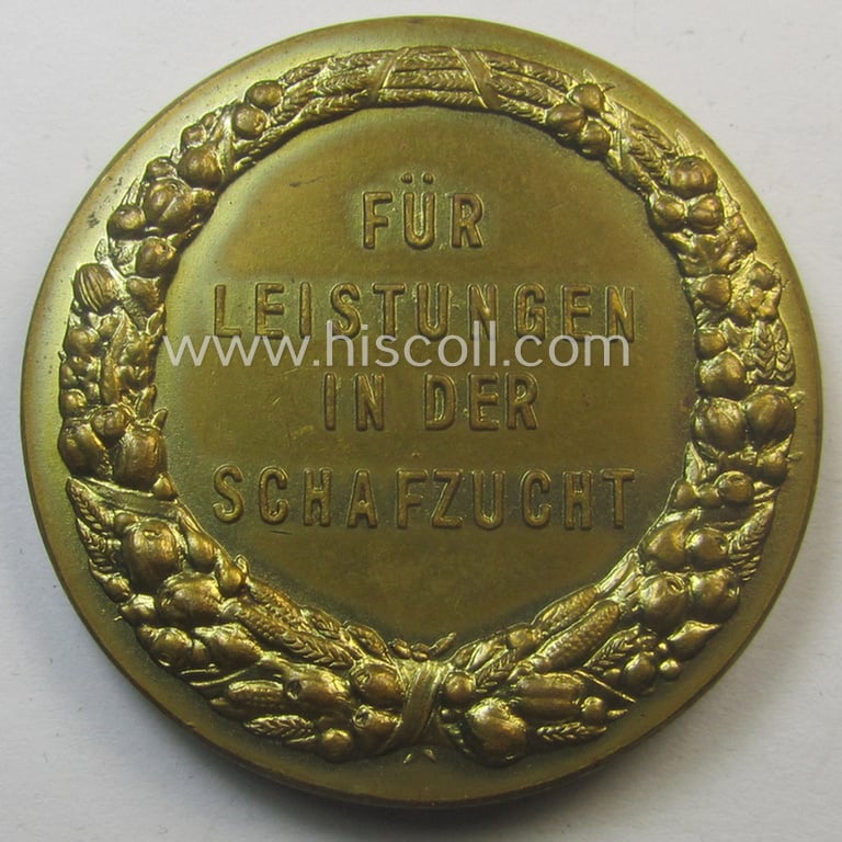 Early-period - larger-sized- and/or typical golden-toned - so-called: pre-'Reichsnährstand'- (ie. 'RNSt.'-) related, commemorative-award-plaque entitled: 'Landwirtschaftskammer Rheinland Nassau - Für Leistungen in der Schafzucht'