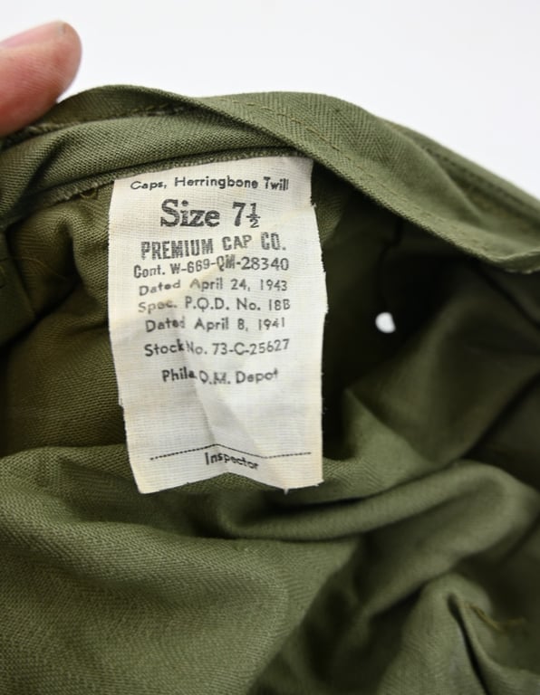 US WW2 Army HBT Short Bill Cap 1943