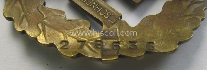 Attractive, early- (ie. pre-) war-period 'SA Sportabzeichen in Bronze' being a nicely maker- (ie. 'E. Schneider'-) marked example that bears a unique, stamped bearers'-number that reads: '278636' on its back