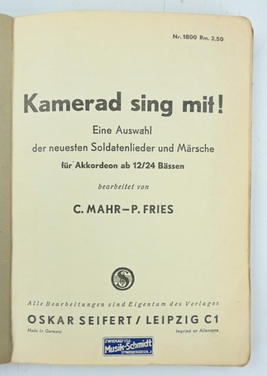 German WH Songbook 'Kamerad sing mir'