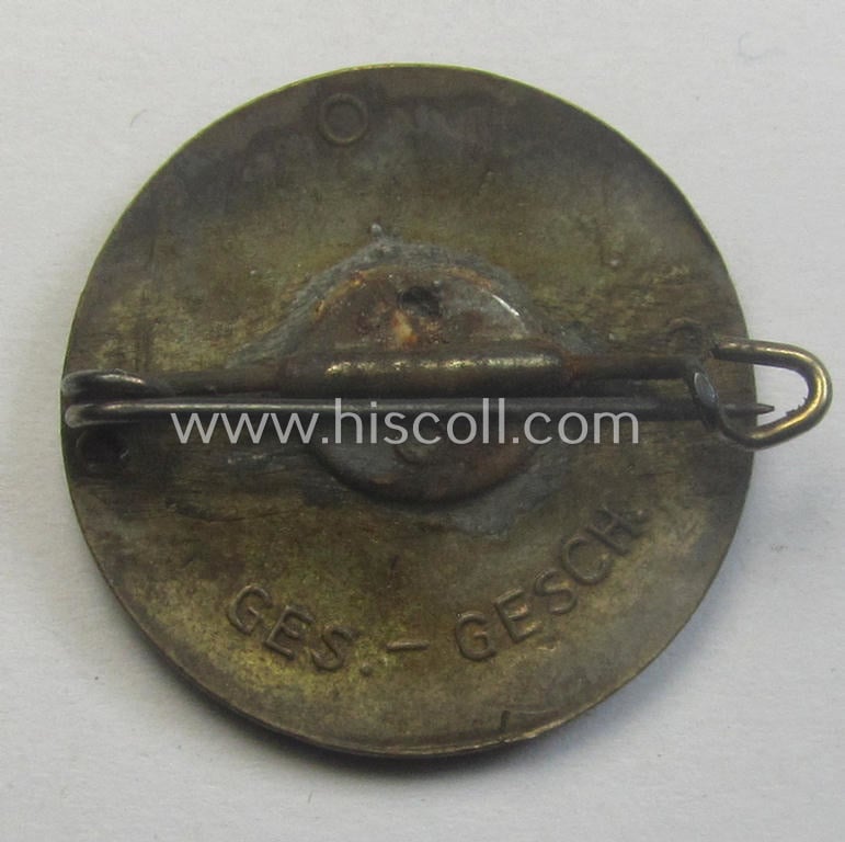 Early-pattern - and scarcely encountered! - 'N.S.D.A.P. - Parteiabzeichen' being a (typical) non-maker-marked example that shows a so-called: 'Ges.Gesch.'-patent-pending-designation