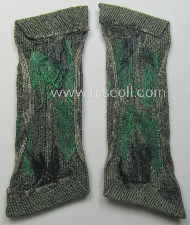 Pair of early- (ie. mid-) war-period - and fully matching! - WH (Heeres) 'M40'-type collar-patches (ie. 'Einheitskragenspiegel') as piped in the green-coloured branchcolour as intended for usage by a: 'Soldat der Jäger- o. Gebirgsjäger-Trpn.'
